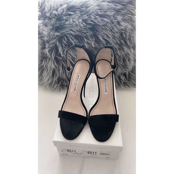 manolo blahnik 90mm chaos suede sandal black 40.5 - Picture 6 of 8